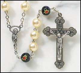 Frosted Pearl and Crystal Capped Rosary